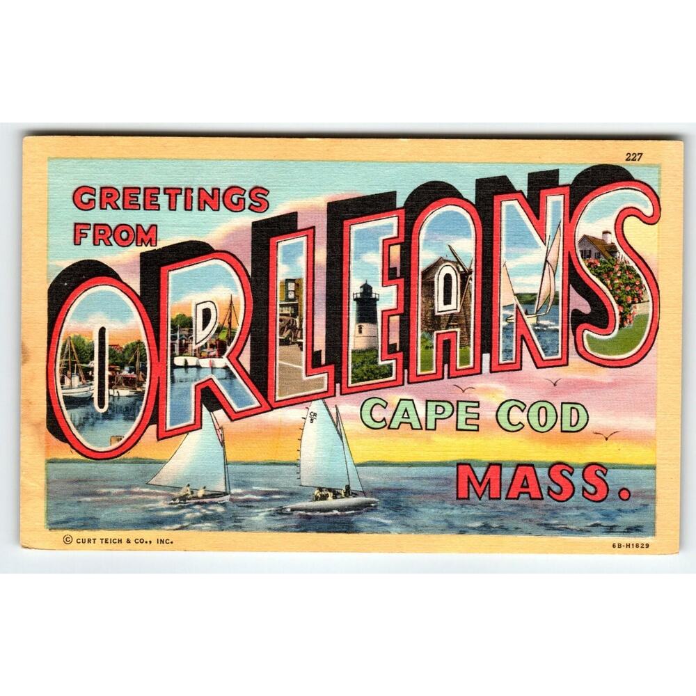 Greetings from Orleans Cape Cod Mass Postcard – Curt Teich Linen Unused